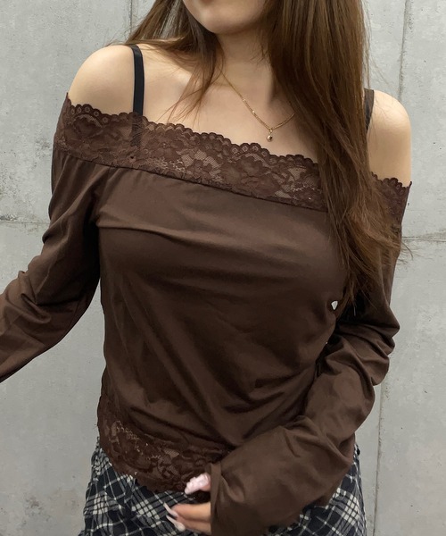 ROGER AND RAW(ロジャーアンドロウ)の「レース切替長袖オフショルトップス(Tシャツ/カットソー・レディース・ブラウン/ホワイト/ブラック・FREE)」の20枚目の写真