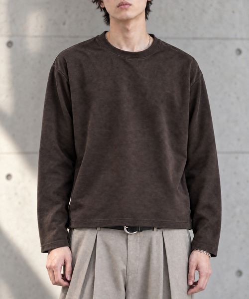 MONO-MART(モノマート)の「ソフトフェード コンパクトフィット クルーネック長袖カットソー<イージーケア・UVカット>(Tシャツ/カットソー・メンズ・ダークグレー/ダークブラウン/ブラック/ダークネイビー/グレイッシュブルー/アイボリー/ダークオリーブ・S/L/M)」の4枚目の写真