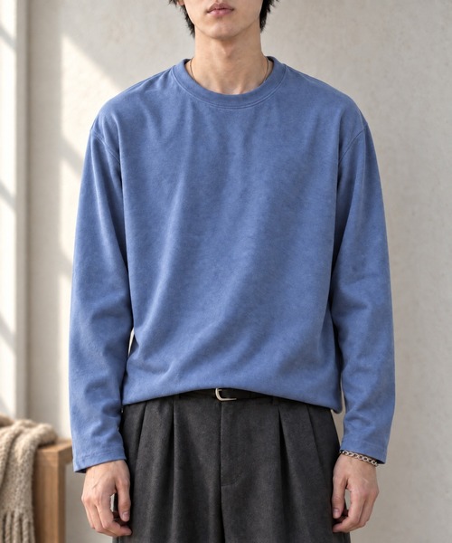 MONO-MART(モノマート)の「ソフトフェード コンパクトフィット クルーネック長袖カットソー<イージーケア・UVカット>(Tシャツ/カットソー・メンズ・ダークグレー/ダークブラウン/ブラック/ダークネイビー/グレイッシュブルー/アイボリー/ダークオリーブ・S/L/M)」の6枚目の写真