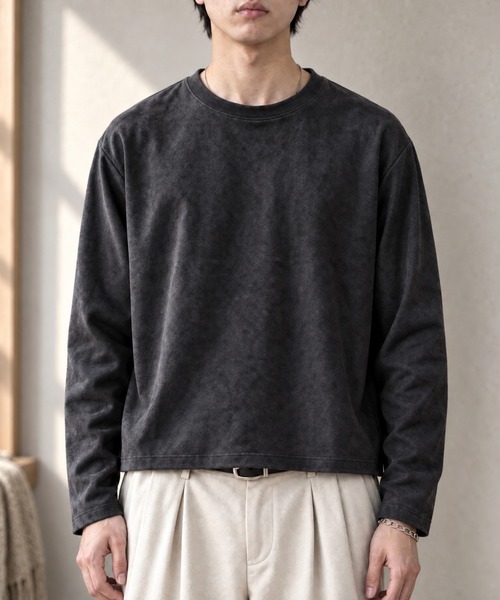 MONO-MART(モノマート)の「ソフトフェード コンパクトフィット クルーネック長袖カットソー<イージーケア・UVカット>(Tシャツ/カットソー・メンズ・ダークグレー/ダークブラウン/ブラック/ダークネイビー/グレイッシュブルー/アイボリー/ダークオリーブ・S/L/M)」の3枚目の写真