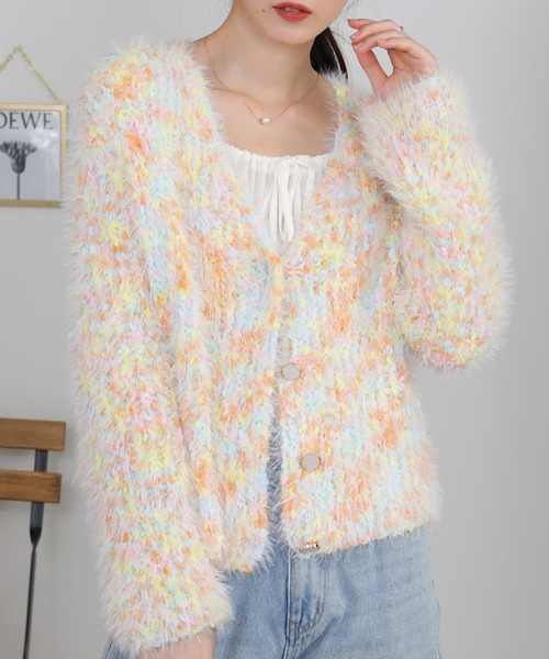 pumpkin port(パンプキンポート)の「カラフルモヘア Vネックカーディガン(カーディガン/ボレロ・レディース・グレー/ピンク/イエロー/ブルー/グリーン・M)」の5枚目の写真