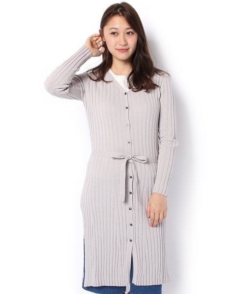 Chico（チコ）の「リブニットロングカーディガン（Tシャツ/カットソー・レディース・ライトグレー/ピンクベージュ・FREE）」の2枚目の写真