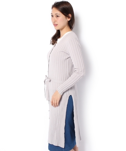 Chico（チコ）の「リブニットロングカーディガン（Tシャツ/カットソー・レディース・ライトグレー/ピンクベージュ・FREE）」の4枚目の写真