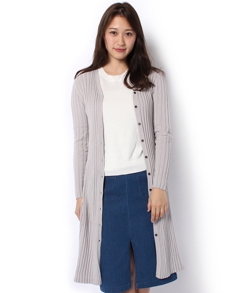 Chico（チコ）の「リブニットロングカーディガン（Tシャツ/カットソー・レディース・ライトグレー/ピンクベージュ・FREE）」の6枚目の写真