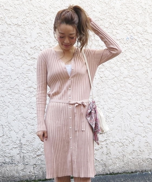 Chico（チコ）の「リブニットロングカーディガン（Tシャツ/カットソー・レディース・ライトグレー/ピンクベージュ・FREE）」の13枚目の写真