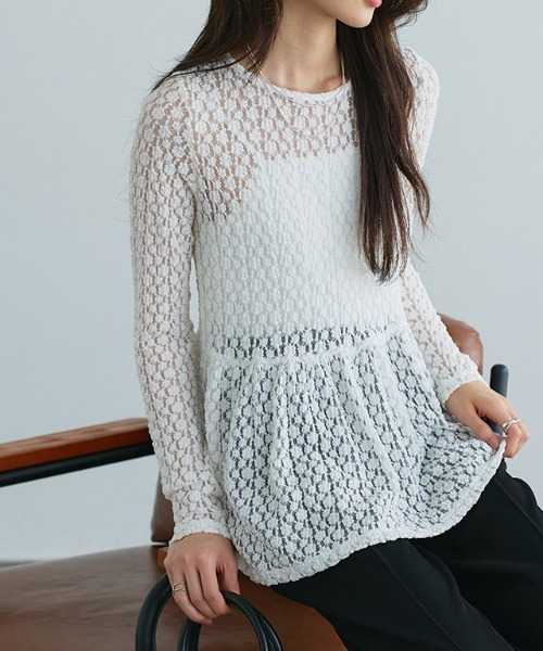 Pierrot（ピエロ）の「カットレースペプラムトップス（Tシャツ/カットソー・レディース・オフホワイト・L/M）」の12枚目の写真