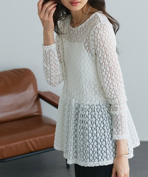 Pierrot（ピエロ）の「カットレースペプラムトップス（Tシャツ/カットソー・レディース・オフホワイト・L/M）」の13枚目の写真