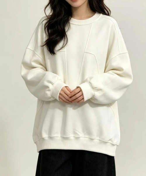 AMELY(エミリー)の「ステッチデザインスウェット/長袖トレーナー/プルオーバー(スウェット・レディース・アイボリー/グレー/ブラック・フリー)」の2枚目の写真