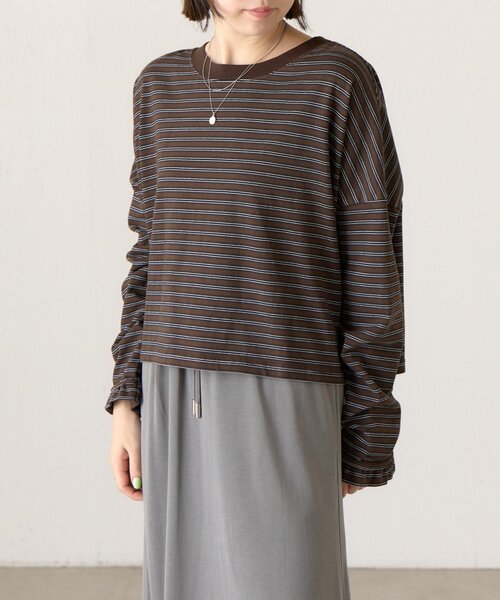 BEARDSLEY(ビアズリー)の「ボーダークロップロンTee《FRIPIER》(Tシャツ/カットソー・レディース・ブラウン/グレー・FREE)」の1枚目の写真