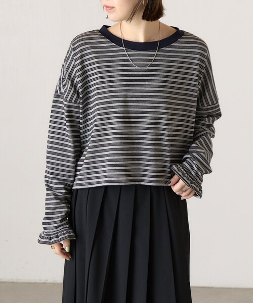BEARDSLEY(ビアズリー)の「ボーダークロップロンTee《FRIPIER》(Tシャツ/カットソー・レディース・ブラウン/グレー・FREE)」の2枚目の写真