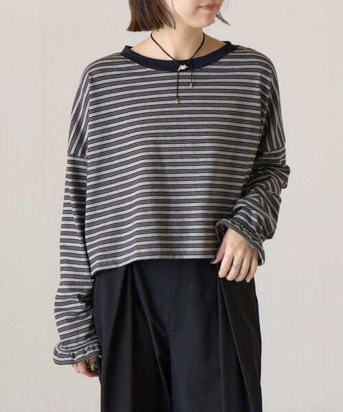 BEARDSLEY(ビアズリー)の「ボーダークロップロンTee《FRIPIER》(Tシャツ/カットソー・レディース・ブラウン/グレー・FREE)」の6枚目の写真