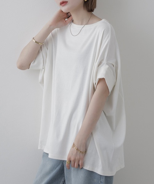 FUNALIVE(ファンアライブ)の「変形ドルマンカットソー 半端袖(Tシャツ/カットソー・レディース・オフホワイト・M~L)」の4枚目の写真