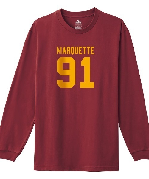Ol' Basics(オールベーシックス)の「Ol' Basics(オール・ベーシックス) 長袖Tシャツ MARQUETTE ロゴ ナンバリング プリント 袖リブ ロンT トップス カットソー メンズ ユニセックス(Tシャツ/カットソー・メンズ・ホワイト/スミクロ/バーガンディー/アーミー・M/L/XL)」の4枚目の写真