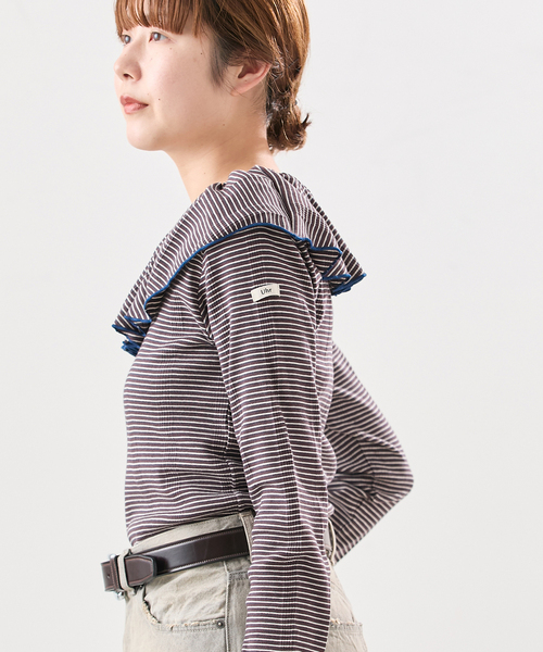 Uhr（ウーア）の「《一部WEB限定カラー》Miller*Uhr 別注 Frill Collar Tops カットソー（Tシャツ/カットソー・レディース・ブラウン/チャコールグレー/アイボリー・FREE）」の6枚目の写真