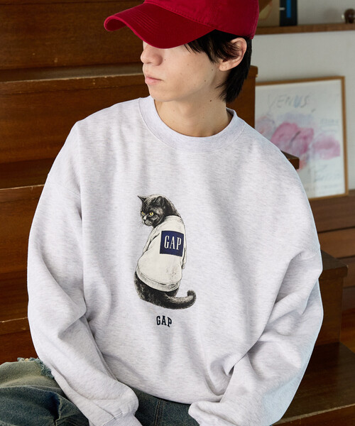 GAP(ギャップ)の「PUBLUX × GAP/ギャップ 別注 キャット グラフィック プリント 裏起毛 スウェット 限定展開(スウェット・メンズ・ブラウン/ネイビー/ピンク/ライトグレー・SMALL/MEDIUM/LARGE)」の19枚目の写真