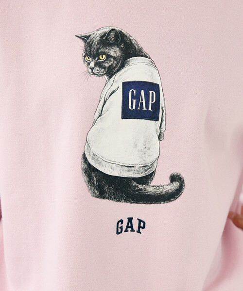 GAP(ギャップ)の「PUBLUX × GAP/ギャップ 別注 キャット グラフィック プリント 裏起毛 スウェット 限定展開(スウェット・メンズ・ブラウン/ネイビー/ピンク/ライトグレー・SMALL/MEDIUM/LARGE)」の10枚目の写真