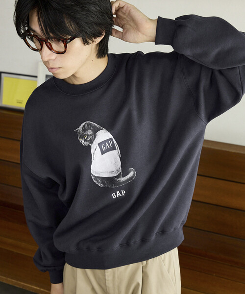 GAP(ギャップ)の「PUBLUX × GAP/ギャップ 別注 キャット グラフィック プリント 裏起毛 スウェット 限定展開(スウェット・メンズ・ブラウン/ネイビー/ピンク/ライトグレー・SMALL/MEDIUM/LARGE)」の7枚目の写真