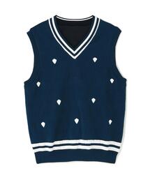 【PEARLY GATES】リバーシブルVネックニットベスト <エンブレム総柄> (MENS)