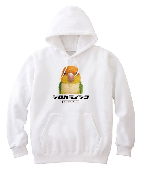 Moftique(モフティック)の「Moftique(モフティック) プルパーカー スウェット 裏毛 シロハラインコ 鳥 ペット アニマル プリント トップス メンズ ユニセックス(パーカー・メンズ・ブラック/ホワイト/ヘザーグレー・M/XL/L)」の2枚目の写真