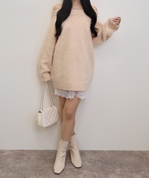 【SOELA】レースドッキングオフショルニットワンピース