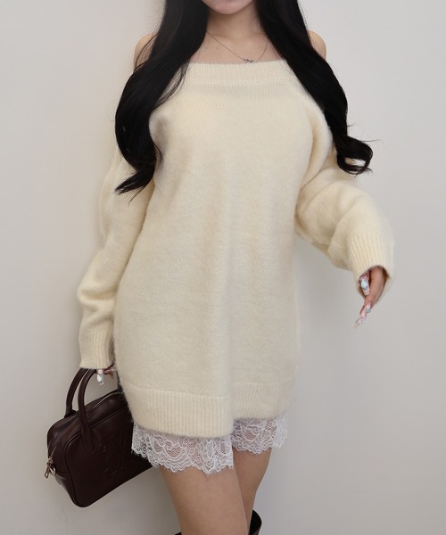 SOELA（ソエラ）の「【SOELA】レースドッキングオフショルニットワンピース（ワンピース・レディース・ベージュ/オフホワイト/グレー・M）」の11枚目の写真