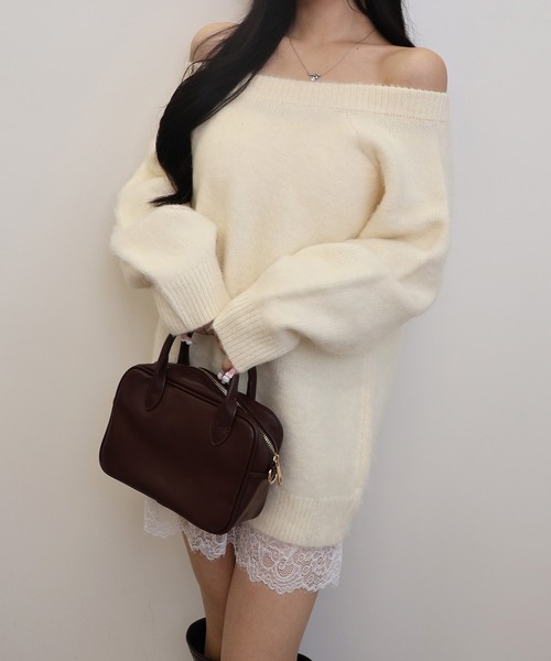 SOELA（ソエラ）の「【SOELA】レースドッキングオフショルニットワンピース（ワンピース・レディース・ベージュ/オフホワイト/グレー・M）」の13枚目の写真