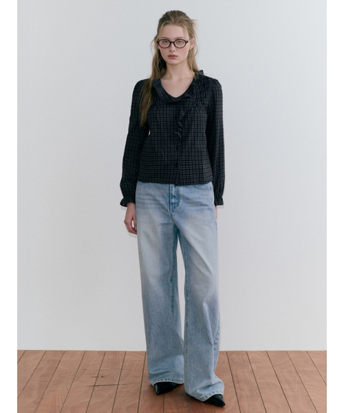 ETMON(エトモン)の「チェックラッフルピンタックブラウス ブラック(シャツ/ブラウス・レディース・その他・SMALL/MEDIUM)」の2枚目の写真