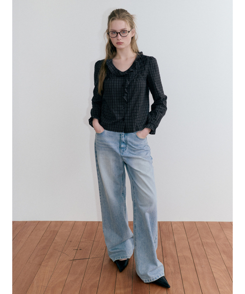 ETMON(エトモン)の「チェックラッフルピンタックブラウス ブラック(シャツ/ブラウス・レディース・その他・SMALL/MEDIUM)」の3枚目の写真