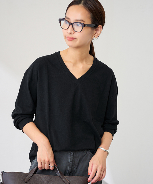 FRAMeWORK（フレームワーク）の「≪追加≫ラフィー天竺Vネックプルオーバー（Tシャツ/カットソー・レディース・ホワイト/ブラック・FREE）」の3枚目の写真