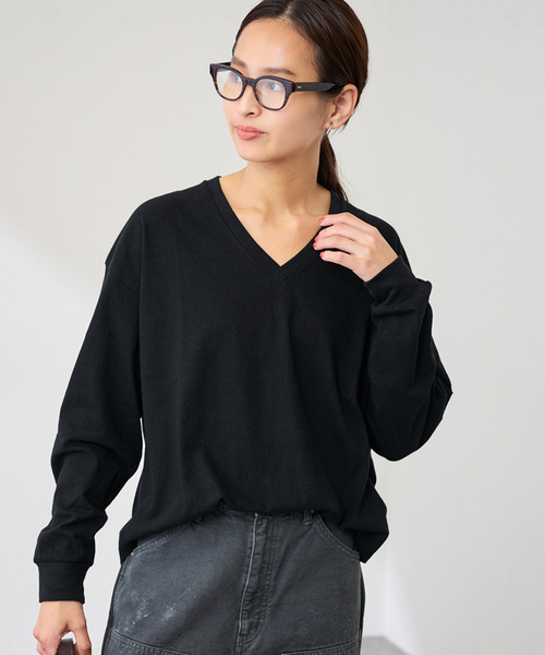 FRAMeWORK（フレームワーク）の「≪追加≫ラフィー天竺Vネックプルオーバー（Tシャツ/カットソー・レディース・ホワイト/ブラック・FREE）」の7枚目の写真