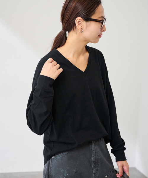 FRAMeWORK（フレームワーク）の「≪追加≫ラフィー天竺Vネックプルオーバー（Tシャツ/カットソー・レディース・ホワイト/ブラック・FREE）」の8枚目の写真