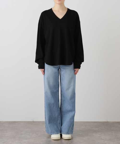 FRAMeWORK（フレームワーク）の「≪追加≫ラフィー天竺Vネックプルオーバー（Tシャツ/カットソー・レディース・ホワイト/ブラック・FREE）」の16枚目の写真