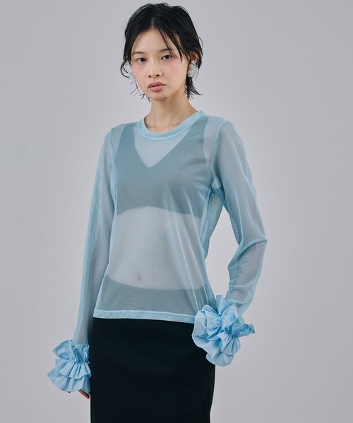 NON TOKYO(ノントーキョー)の「FRILL MESH L/S C/S(Tシャツ/カットソー・レディース・ブルー/ピンク/ホワイト・FREE)」の1枚目の写真