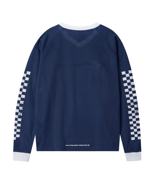 PHYPS MOTORCYCLE(フィップスモーターサイクル)の「チェッカーボードモトジャージ ネイビー(Tシャツ/カットソー・メンズ・その他・SMALL/MEDIUM/LARGE/X-LARGE)」の2枚目の写真
