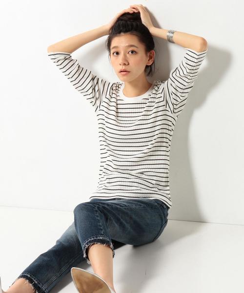 coen（コーエン）の「ワイドリブクルーネックカットソー（Tシャツ/カットソー・レディース・ホワイト/ホワイト×ブラック/グレー/ネイビー・MEDIUM/LARGE）」の3枚目の写真