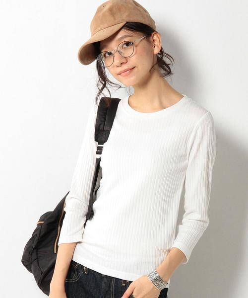 coen（コーエン）の「ワイドリブクルーネックカットソー（Tシャツ/カットソー・レディース・ホワイト/ホワイト×ブラック/グレー/ネイビー・MEDIUM/LARGE）」の2枚目の写真