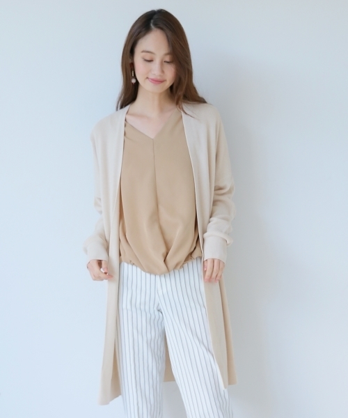 GLOBAL WORK（グローバルワーク）の「12ゲージアゼロングカーディガン長袖/737444（カーディガン/ボレロ・レディース・ネイビー/イエロー/オフホワイト/グレー・LARGE/MEDIUM）」の2枚目の写真