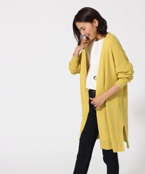 GLOBAL WORK（グローバルワーク）の「12ゲージアゼロングカーディガン長袖/737444（カーディガン/ボレロ・レディース・ネイビー/イエロー/オフホワイト/グレー・LARGE/MEDIUM）」の4枚目の写真