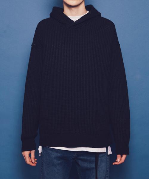 MONKEY TIME（モンキータイム）の「＜monkey time＞ PE WFL OVERSIZED HOODIE/ニット ◆（ニット/セーター・メンズ・ブラック/グレー・LARGE/MEDIUM/SMALL/X-LARGE）」の3枚目の写真