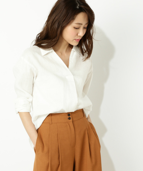 NATURAL BEAUTY BASIC（ナチュラルビューティーベーシック）の「フレンチリネン スキッパーブラウス（シャツ/ブラウス・レディース・ホワイト系その他/オフホワイト/ピンク/ブルー/カーキ・MEDIUM）」の3枚目の写真