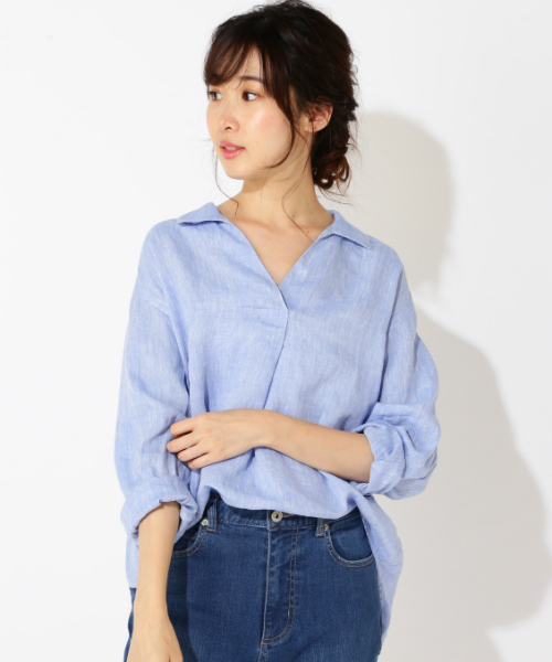 NATURAL BEAUTY BASIC（ナチュラルビューティーベーシック）の「フレンチリネン スキッパーブラウス（シャツ/ブラウス・レディース・ホワイト系その他/オフホワイト/ピンク/ブルー/カーキ・MEDIUM）」の5枚目の写真