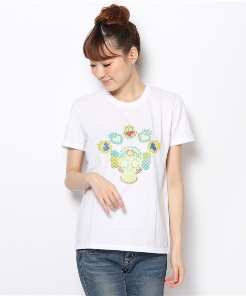 チチカカ(チチカカ)の「カラベラプリントTシャツ(Tシャツ/カットソー・レディース・ホワイト/ブルー/イエロー・LARGE/MEDIUM)」の1枚目の写真