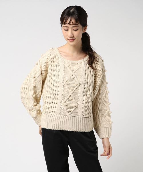 archives（アルシーヴ）の「ポンポン付きケーブル編み（ニット/セーター・レディース・ブラック/ベージュ/アイボリー・MEDIUM）」の11枚目の写真