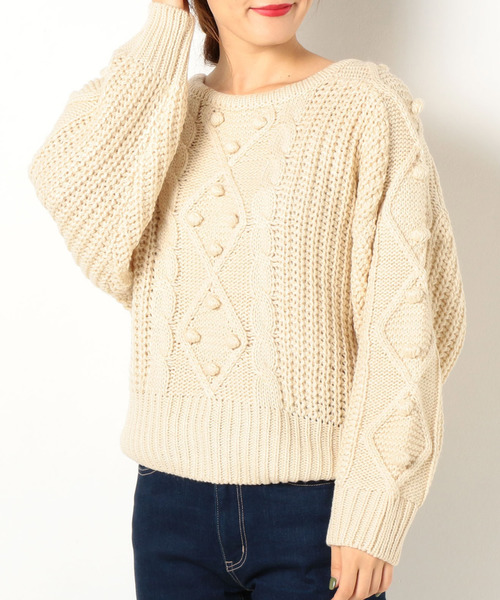 archives（アルシーヴ）の「ポンポン付きケーブル編み（ニット/セーター・レディース・ブラック/ベージュ/アイボリー・MEDIUM）」の12枚目の写真