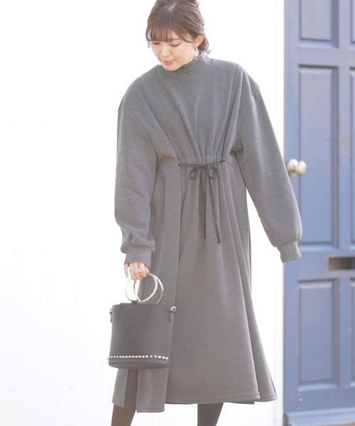 rps（アールピーエス）の「裏起毛ドロストハイネックワンピース（ワンピース・レディース・ブラック/杢グレー/グレー系その他・M）」の3枚目の写真