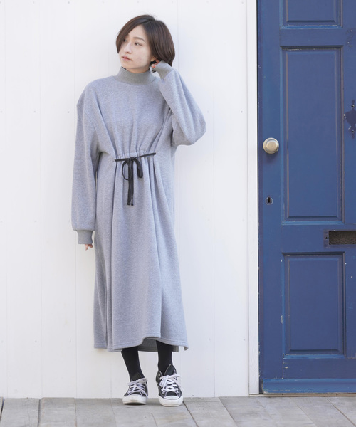 rps（アールピーエス）の「裏起毛ドロストハイネックワンピース（ワンピース・レディース・ブラック/杢グレー/グレー系その他・M）」の4枚目の写真