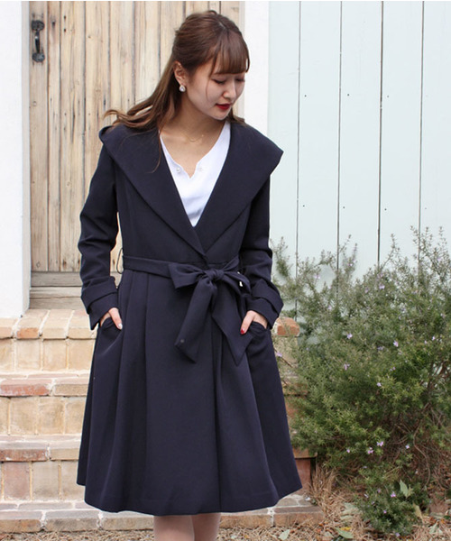 【未使用】modify ショールカラー トレンチコート 春素材 ブラック 40 ショールカラーミドルコート（その他アウター）｜select MOCA