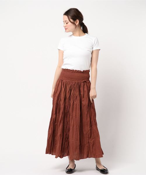 one after another NICE CLAUP（ワンアフターアナザーナイスクラップ）の「２way 綿ローンシャーリングスカート（スカート・レディース・ベージュ/ブラウン/レッド/オフホワイト・FREE）」の5枚目の写真