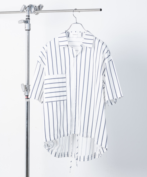 YARD PLUS（ヤードプリュス）の「YARD PLUS ストライプドローBIGシャツ（シャツ/ブラウス・メンズ・ホワイト/ブルー・LARGE/MEDIUM）」の3枚目の写真