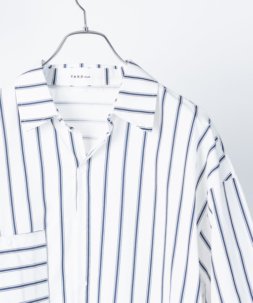YARD PLUS（ヤードプリュス）の「YARD PLUS ストライプドローBIGシャツ（シャツ/ブラウス・メンズ・ホワイト/ブルー・LARGE/MEDIUM）」の4枚目の写真